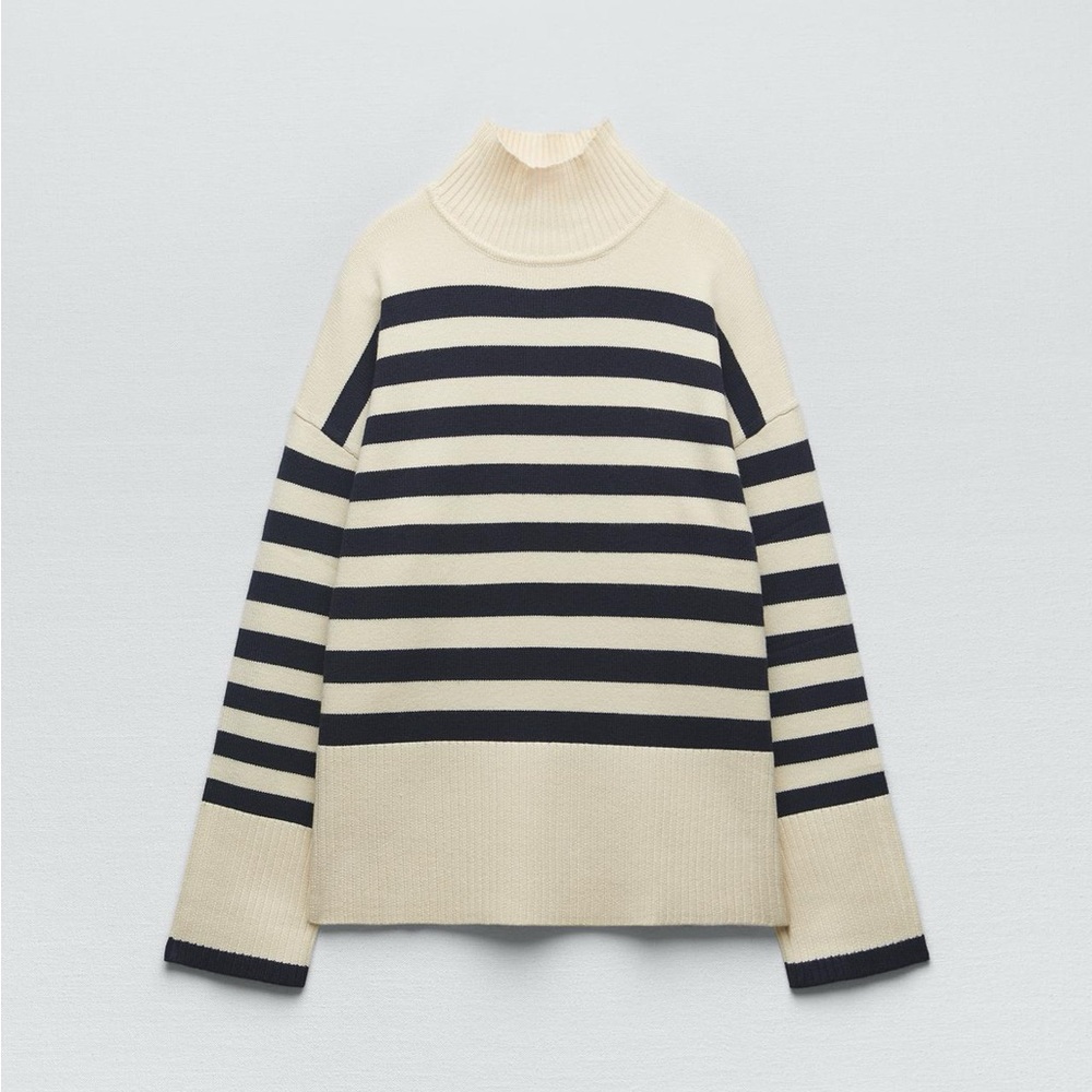 Zara size Small Striped Turtleneck Sweater - Cream and Black